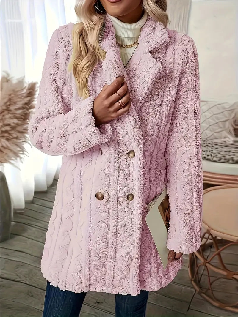 Dubbelzijdige Fuzzy Lapel Jas Roze