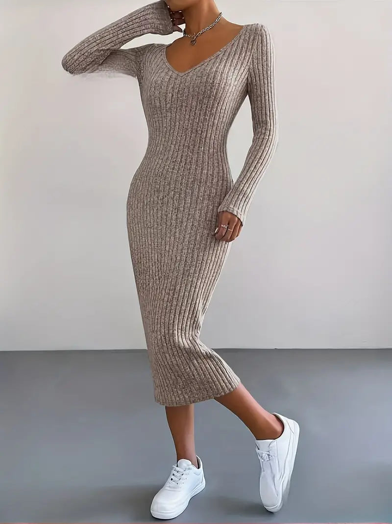 Elegante Lange Mouw Bodycon Midi Jurk Voor Lente & Herfst,