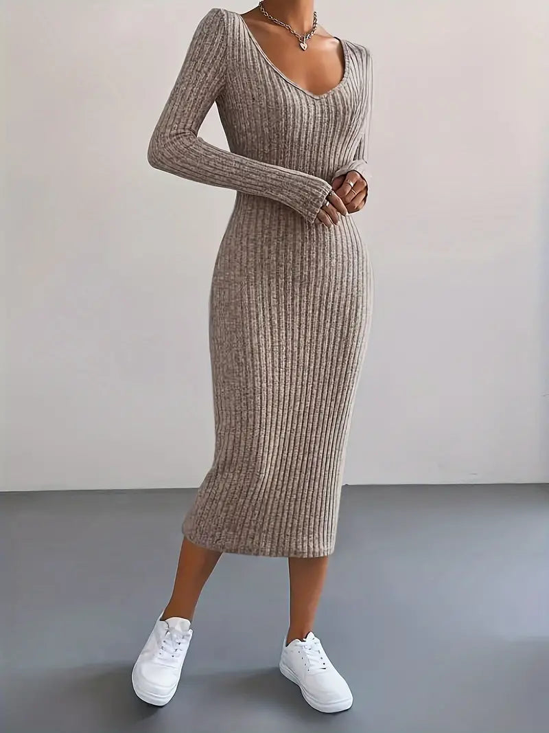 Elegante Lange Mouw Bodycon Midi Jurk Voor Lente & Herfst,