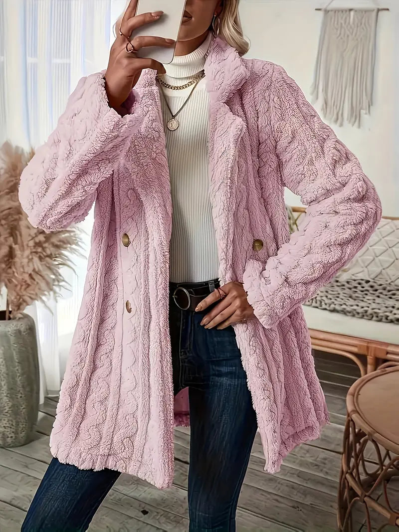 Dubbelzijdige Fuzzy Lapel Jas Roze