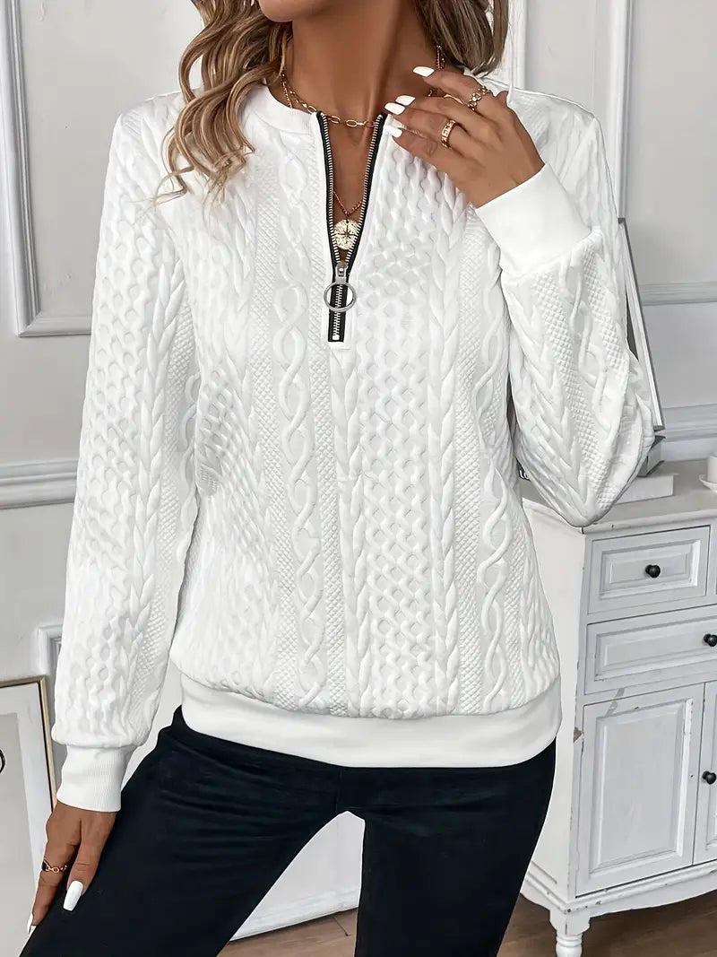 Witte Sweatshirt met kwartrits voor herfst en winter