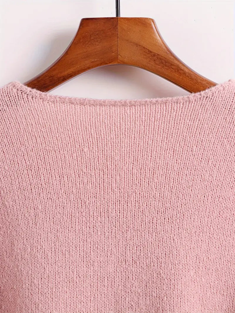 Roze Polyester Gebreide Open-Front Cardigan Met Vlinderstrik Sluiting